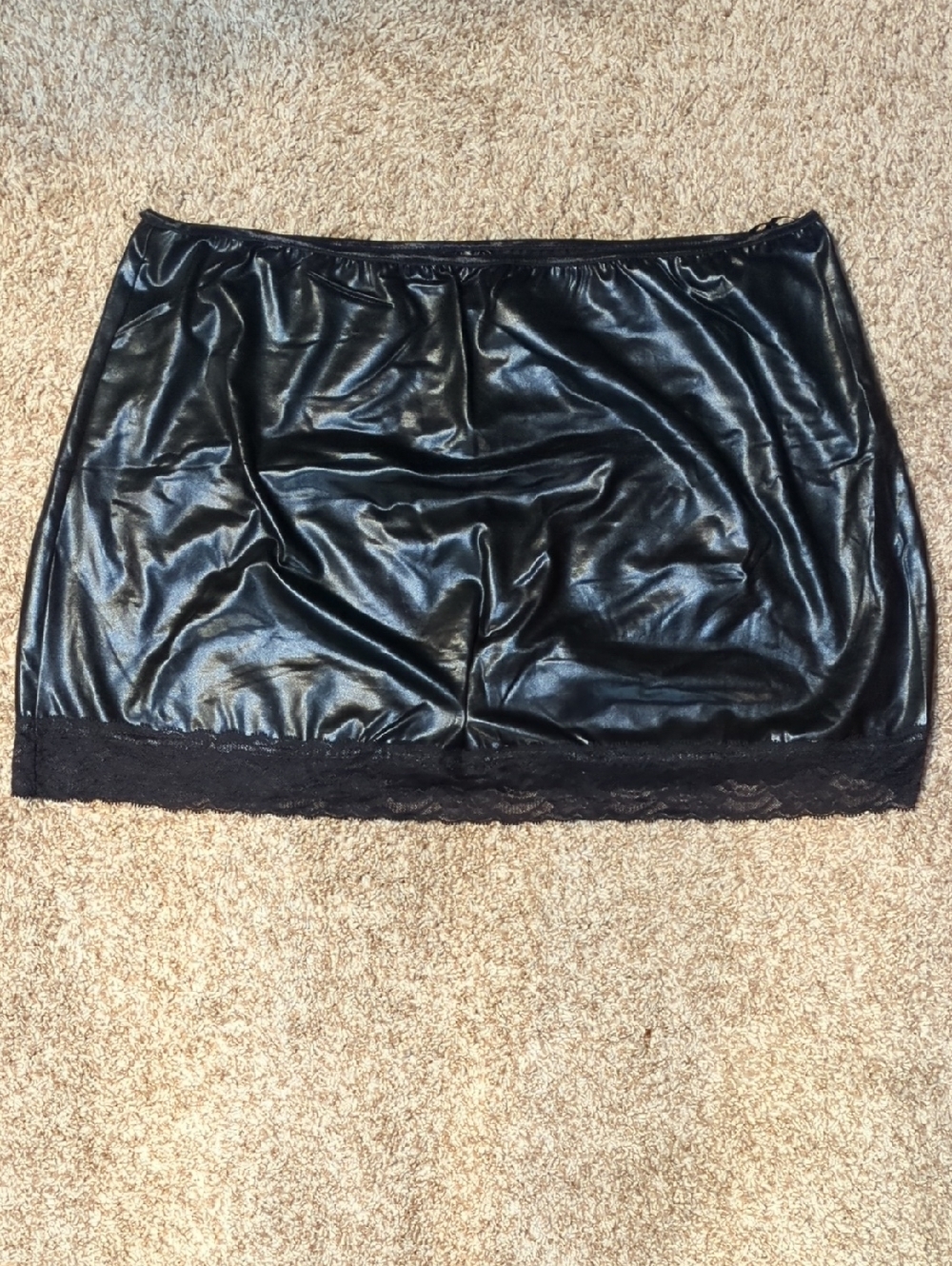 Black Smooth Vinyl Slip with Lace Trim